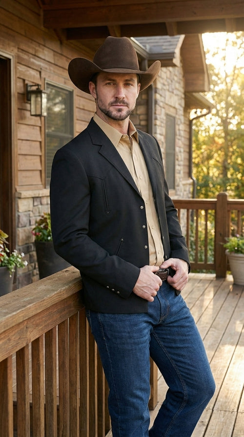 Mens Black Western Blazer Set β Cowboy Style Formal Jacket and Pants Outfit Country Western Suit