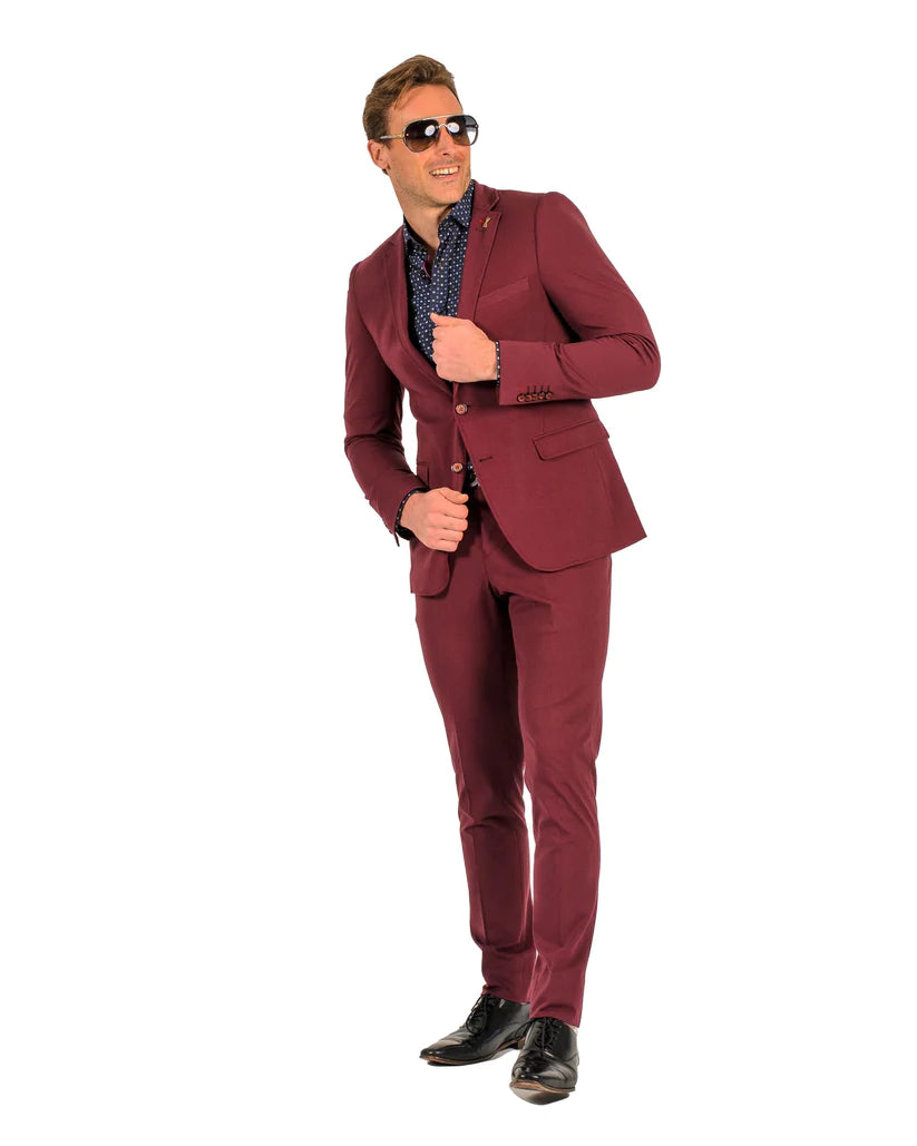 Stretch Fabric - "Burgundy" Light Weight Suit - Slim Fitted Suit "Style #"