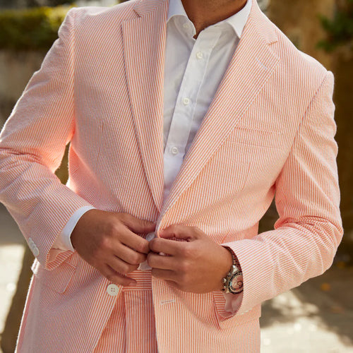 Seersucker Blazer - "Satsuma Orange" Seersucker Sport Coat Satsuma Orange Seersucker Sport Coat