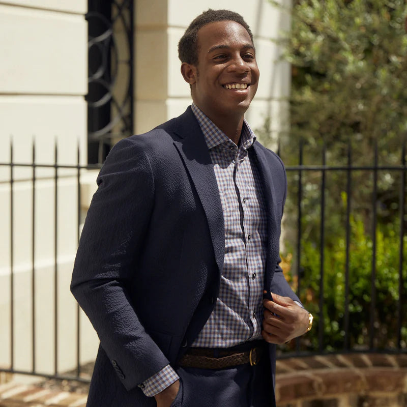 Seersucker Blazer - "Commanders Navy" Seersucker Sport Coat Commanders Navy Seersucker Stretch Sport Coat - 38 R