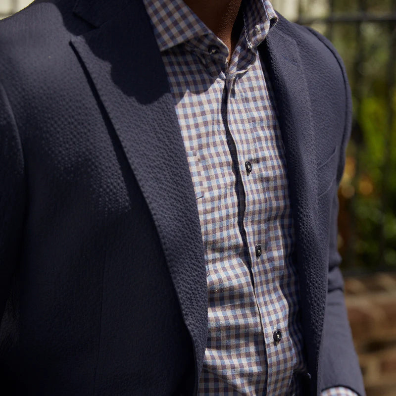 Seersucker Blazer - "Commanders Navy" Seersucker Sport Coat Commanders Navy Seersucker Stretch Sport Coat - 38 R