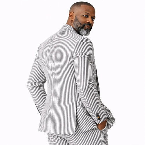 Mens Premium Cotton Seersucker Stripe Suit β Black