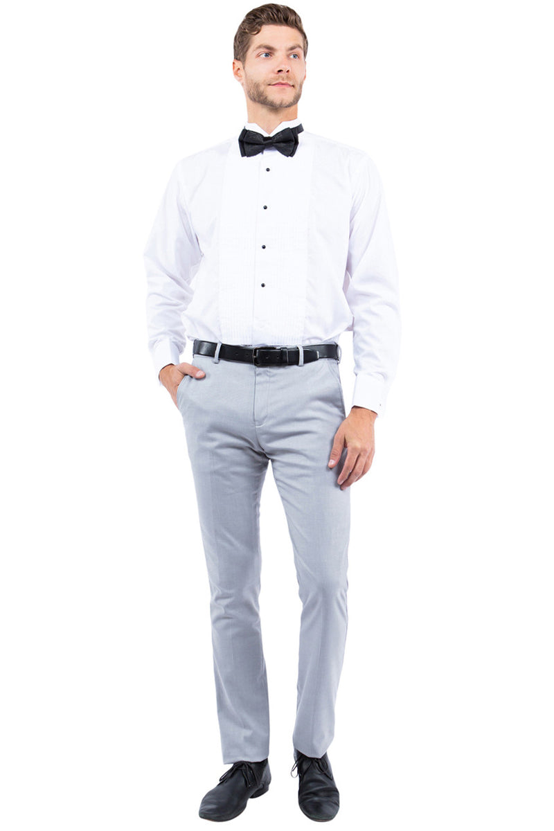 "Light Grey Modern Fit Men's Tuxedo Pants - Flat Front Style"