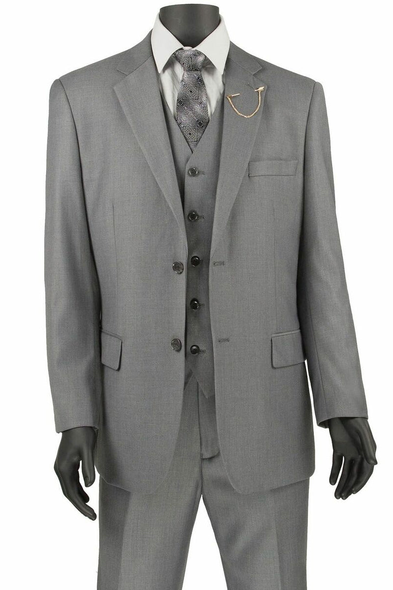"Classic Men's Light Grey Suit - 2 Button Vested Single Pleated Pant"