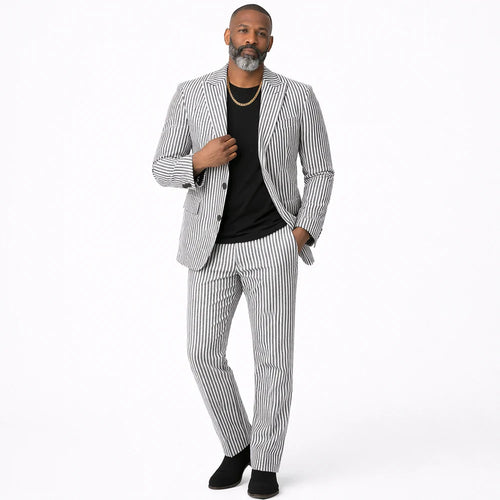 Mens Premium Cotton Seersucker Stripe Suit β Black
