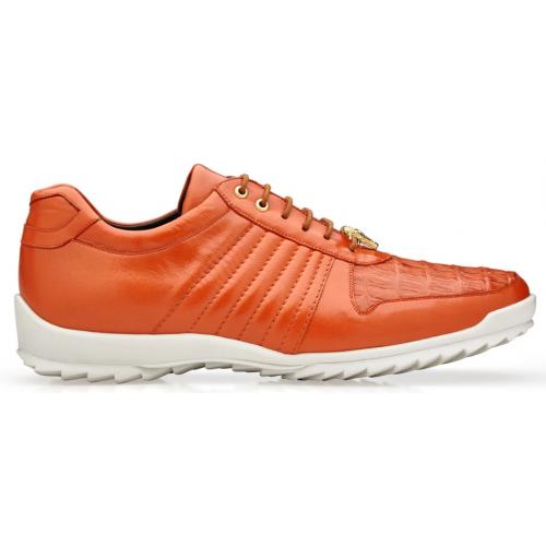 Genuine Crocodile & Calfskin Orange Sneakers - Belvedere Astor Casual Shoes - 6