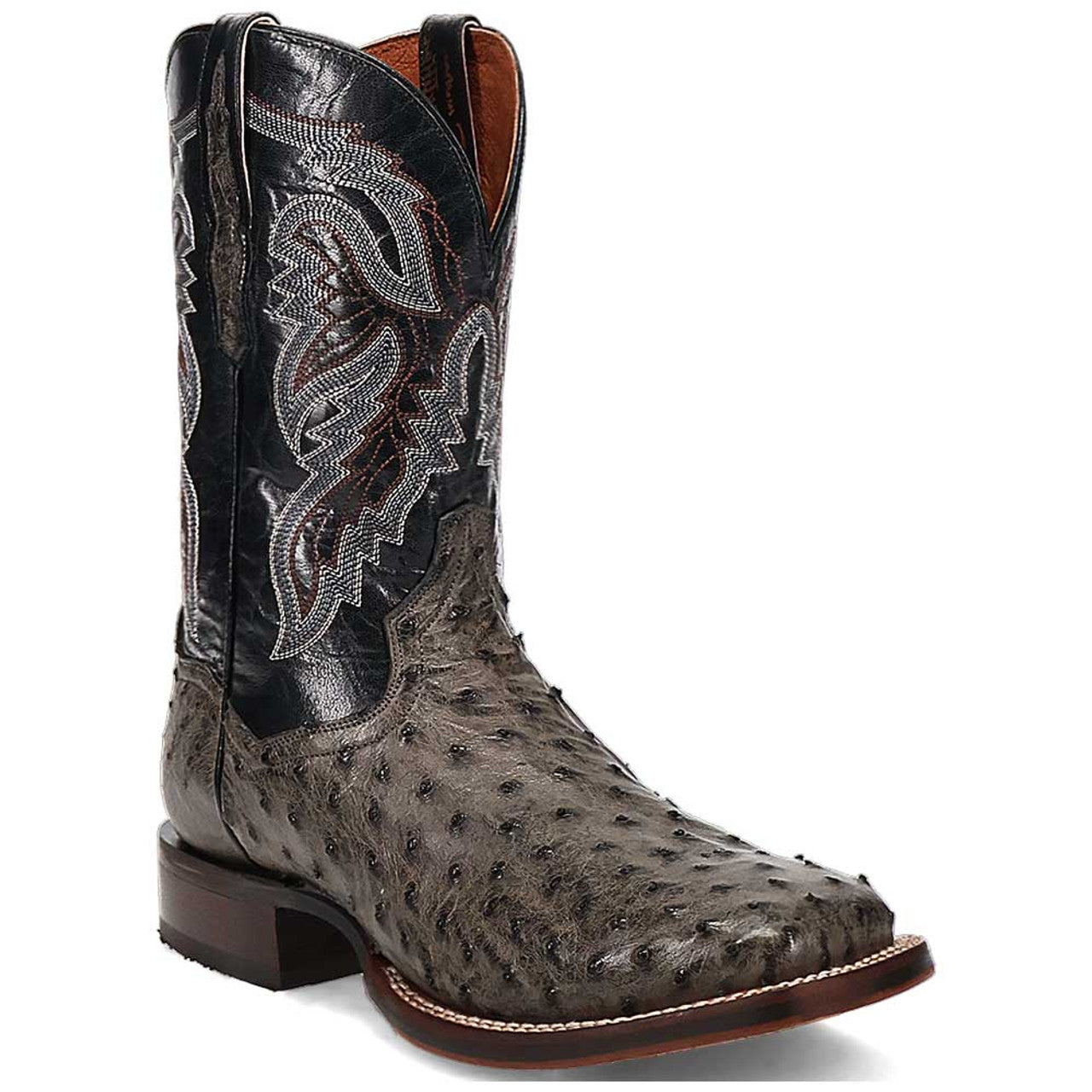 Dan Post Men’s Alamosa Grey/Black Full Quill Ostrich Boots - 7D
