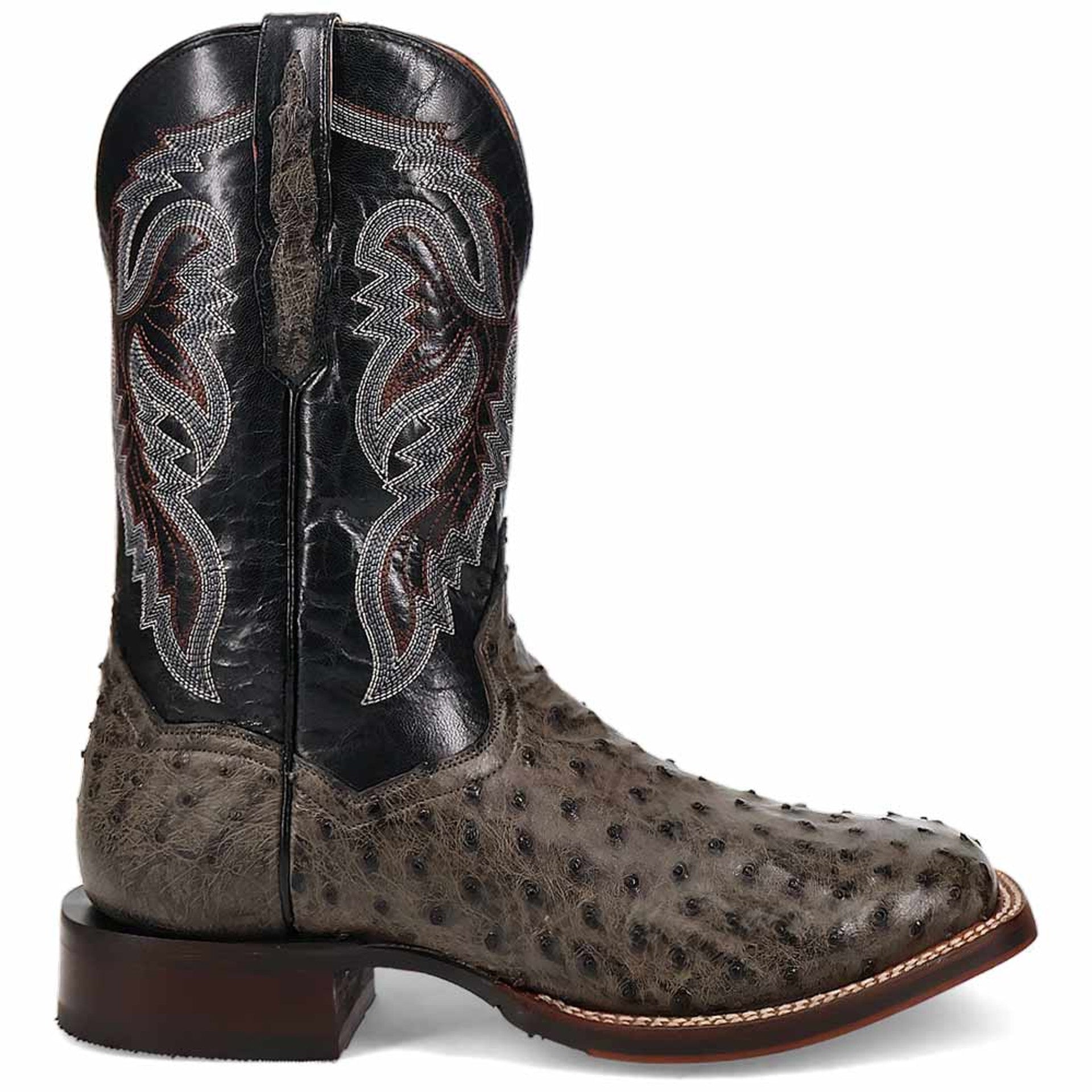 Dan Post Men’s Alamosa Grey/Black Full Quill Ostrich Boots - 7D