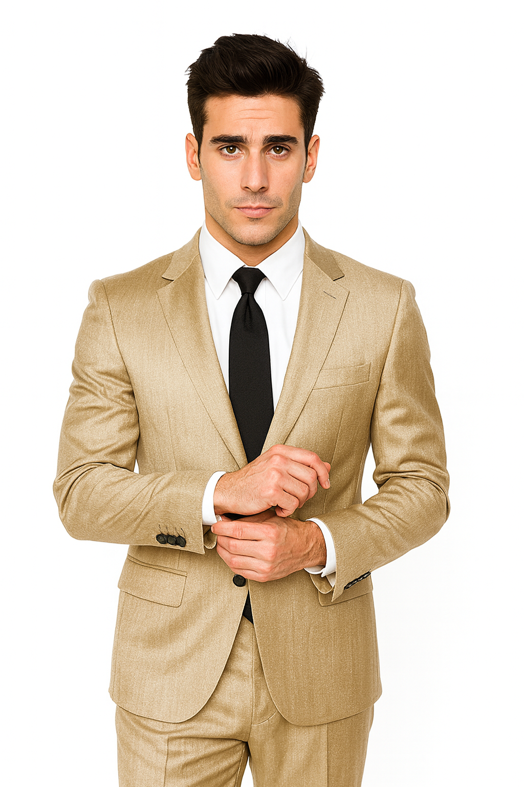 Alberto Nardoni Tan~Khaki~Taupe Vested Linen Wedding Suit - 38 Long + 32 Waist(Adjust 2" Large and amp 4")