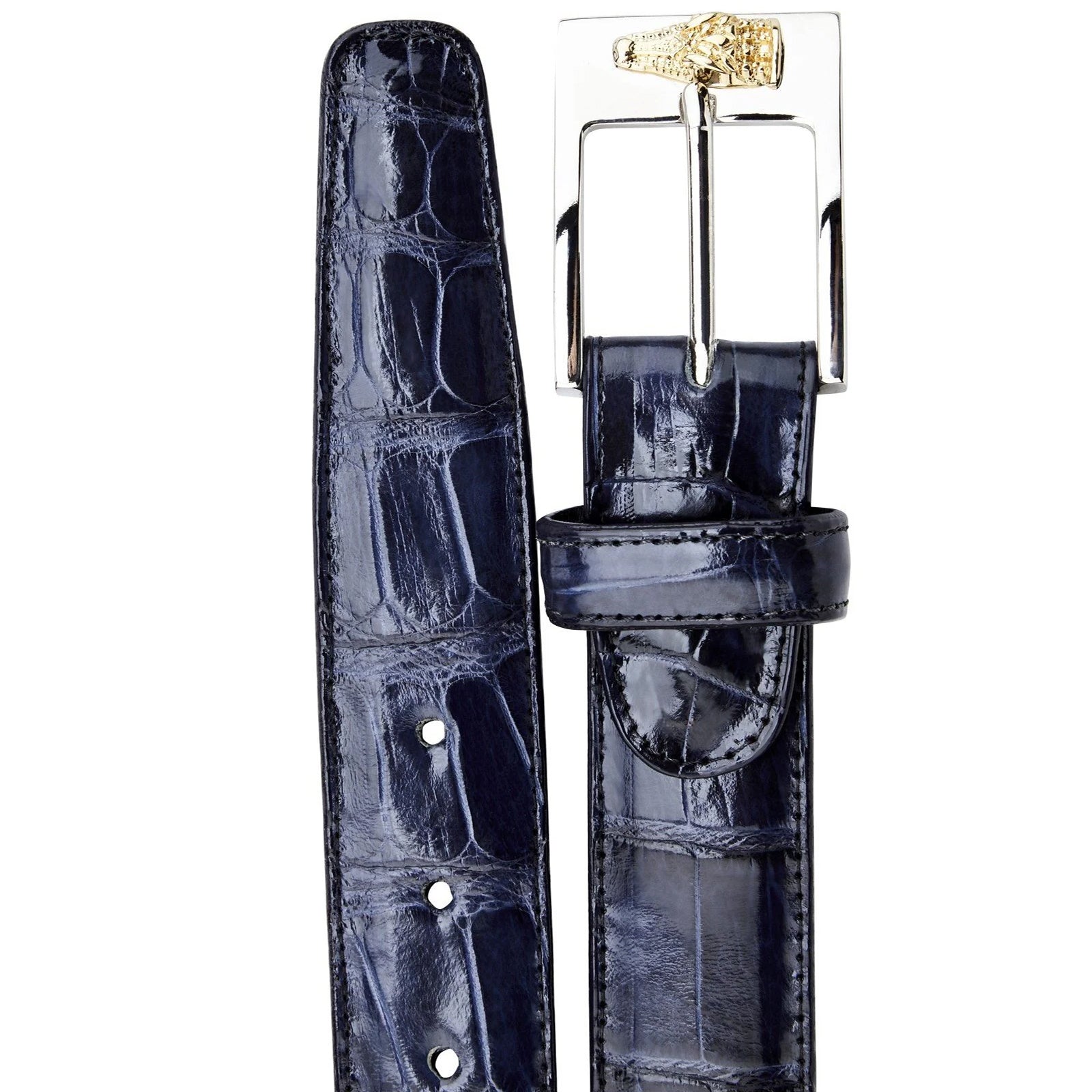 Men's Belvedere Genuine American Alligator Dress Belt in Navy Blue - Navy