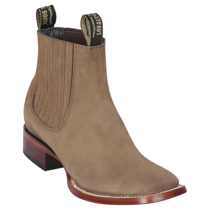 Los Altos Boots - Mens Dress Cowboy Boot - Low Priced Ankle Square Toe Boot - Taupe- in Taupe - 6