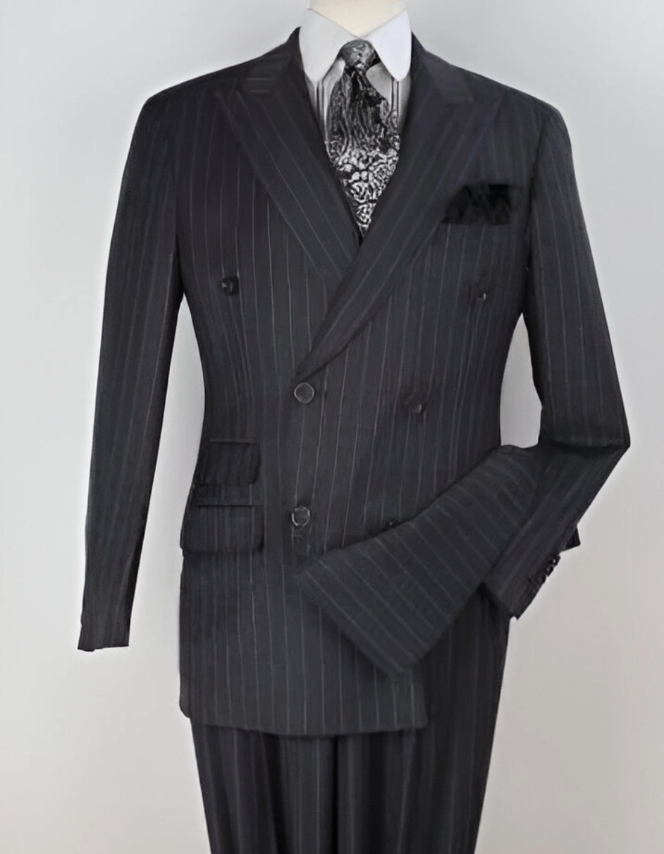 Double Breasted Suits - Vested Suits Wool Fabric - Apolo King Brand - Gray Stripe Suit - New Arrival - Coat Size 38