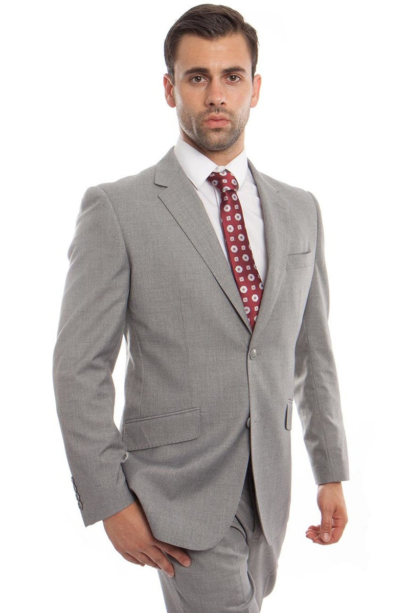 "Modern Fit Wool Suit for Men - Designer Two Button in Light Grey" - 34 Short