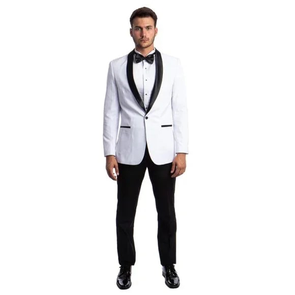 Mens White Tuxedo 2-PC Slim Fit, By Azzuro - 38 Short Jacket+32 Waist Adjustable 28to34)(Height: 5 4 to5 7 )(Neck 15-16.5)S-M)