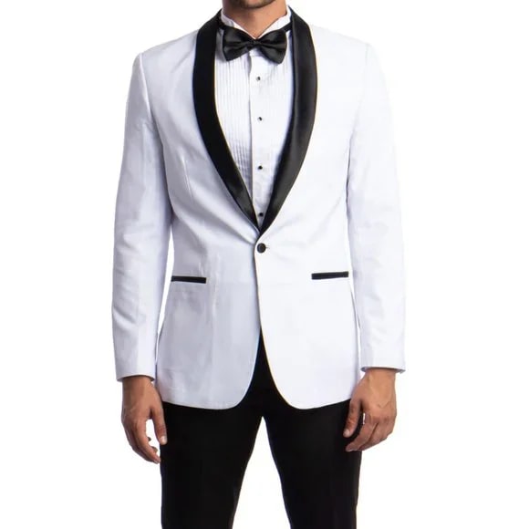 Mens White Tuxedo 2-PC Slim Fit, By Azzuro - 38 Short Jacket+32 Waist Adjustable 28to34)(Height: 5 4 to5 7 )(Neck 15-16.5)S-M)