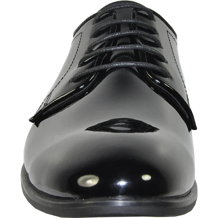 MENS CLASSIC PLAIN TOE SHINY PATENT OXFORD DRESS SHOE IN BLACK - 6.5M