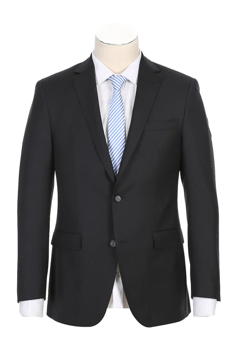 Mens Classic Fit Pleated Pant 2 Button Wool Suit in Black main image 0