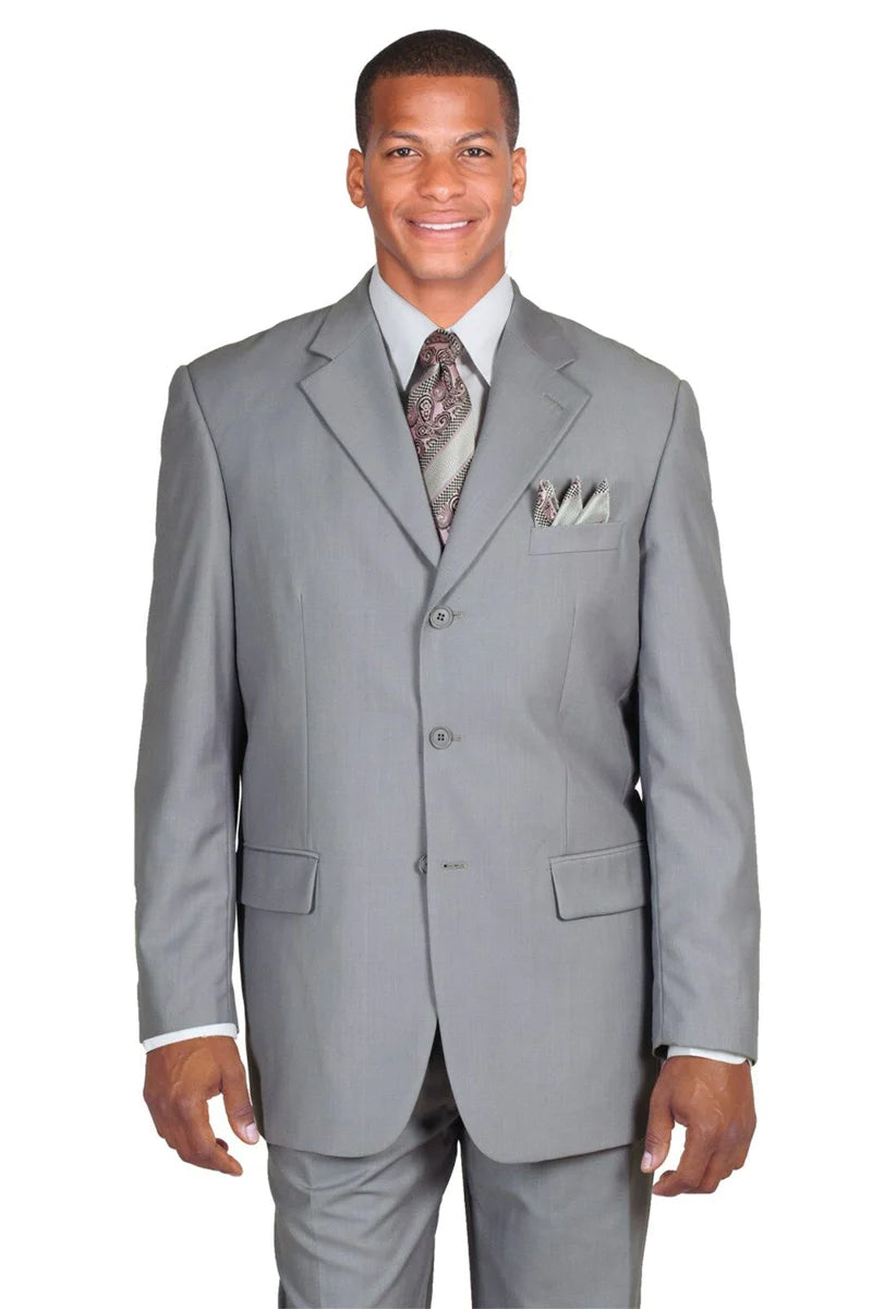 "Grey Regular Fit Men's Classic 3-Button Suit - Timeless Elegance"