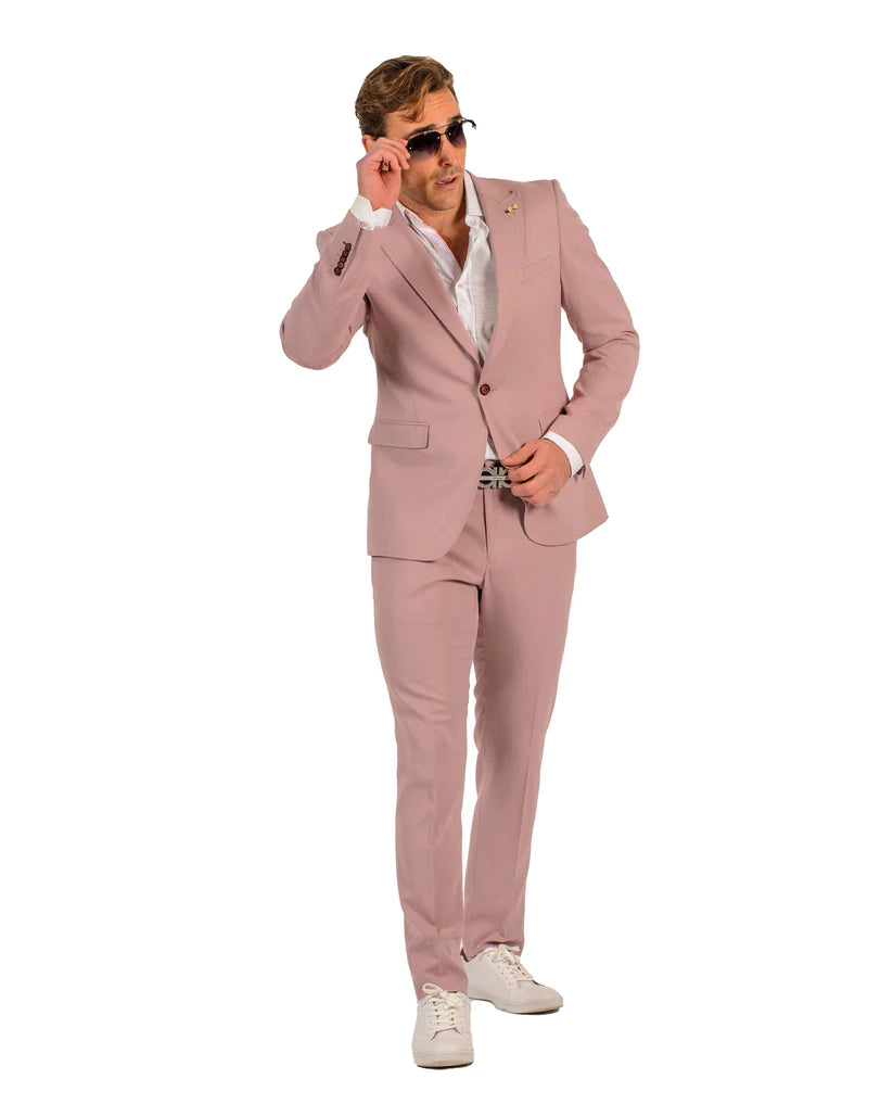 Stretch Fabric - "Blush/Red" Light Weight Suit - Slim Fitted Suit "Style #" - Blush Red