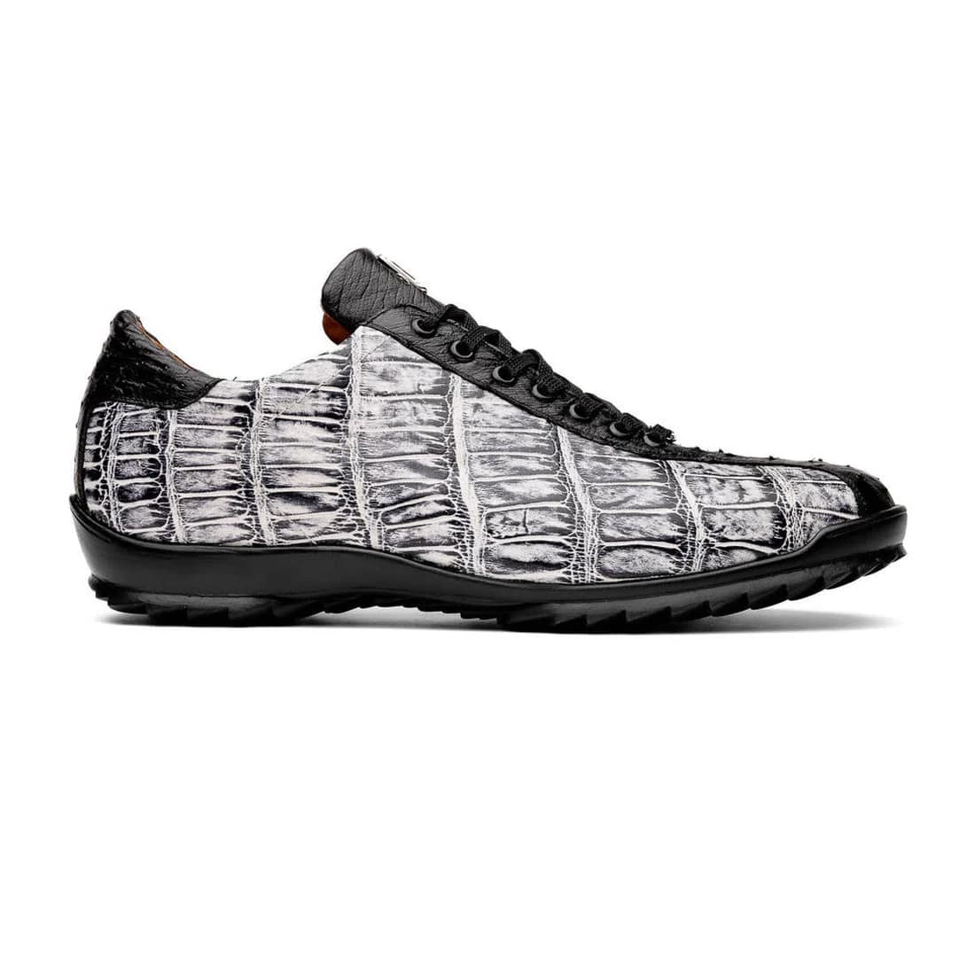 Marco Di Milano Saulo Men's Shoes Black & Newspaper Exotic Ostich / Alligator Casual Sneakers - 8