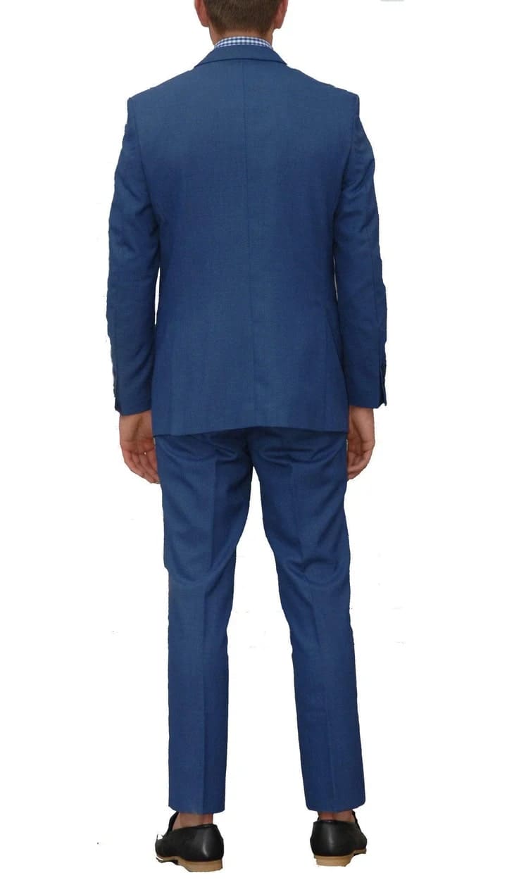 Jax New Blue Slim Fir 3 Piece Suit - 38 Short Jacket+32 Waist Adjustable 28to34)(Height: 5 4 to5 7 )(Neck 15-16.5)S-M)