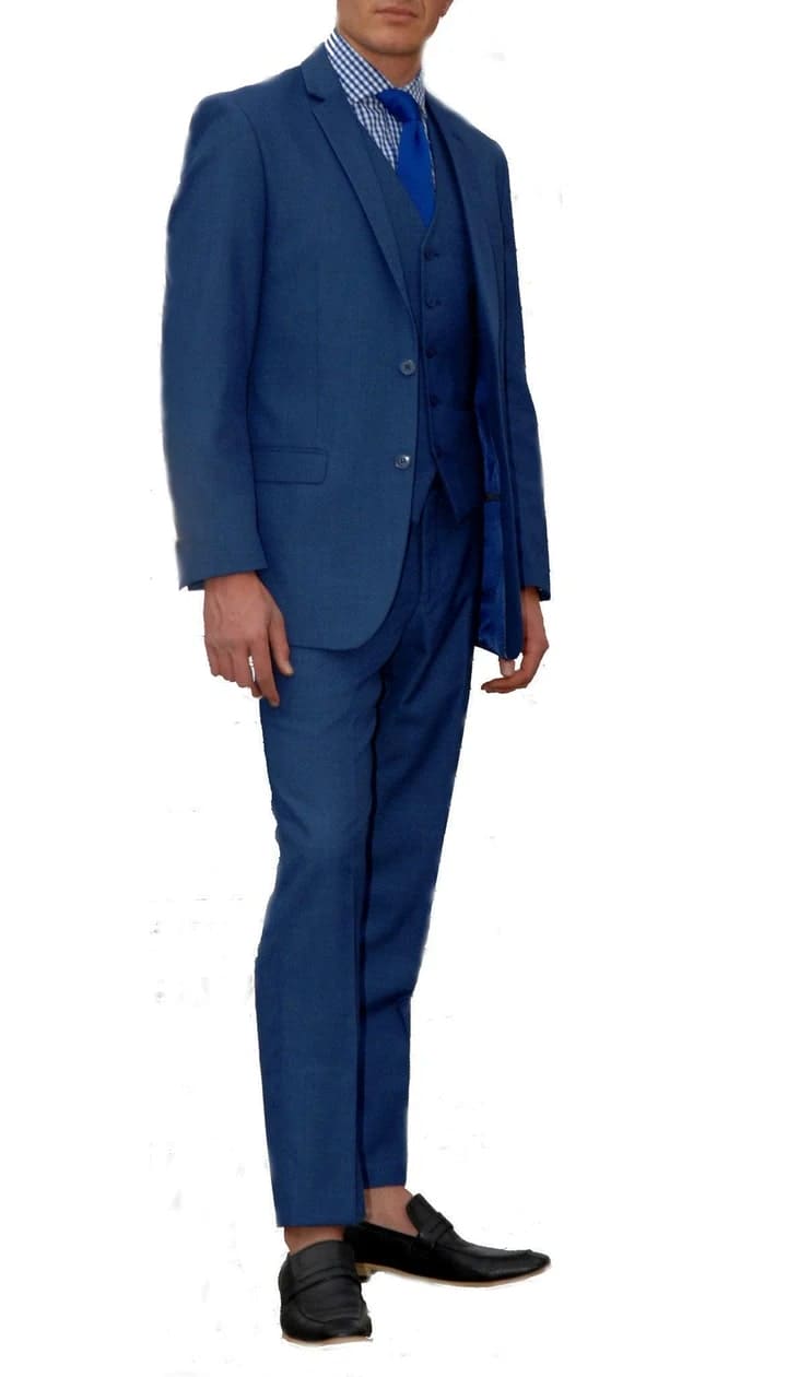 Jax New Blue Slim Fir 3 Piece Suit - 38 Short Jacket+32 Waist Adjustable 28to34)(Height: 5 4 to5 7 )(Neck 15-16.5)S-M)