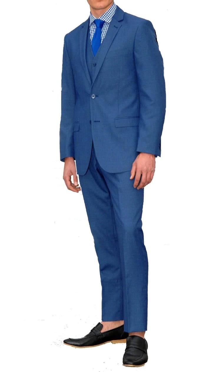 Jax New Blue Slim Fir 3 Piece Suit - 38 Short Jacket+32 Waist Adjustable 28to34)(Height: 5 4 to5 7 )(Neck 15-16.5)S-M)