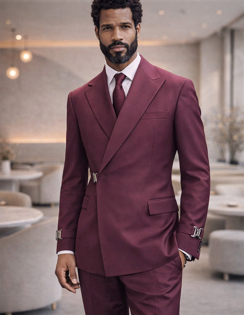 2PC Italian Super 200's Wool Suit Modern Fit in Burgundy