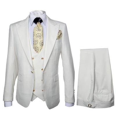 Rossi Man BOND RM1770 Slim Fit 3-Piece White Suit 1-Button Peak Lapel, Stylish Mens Formal wear