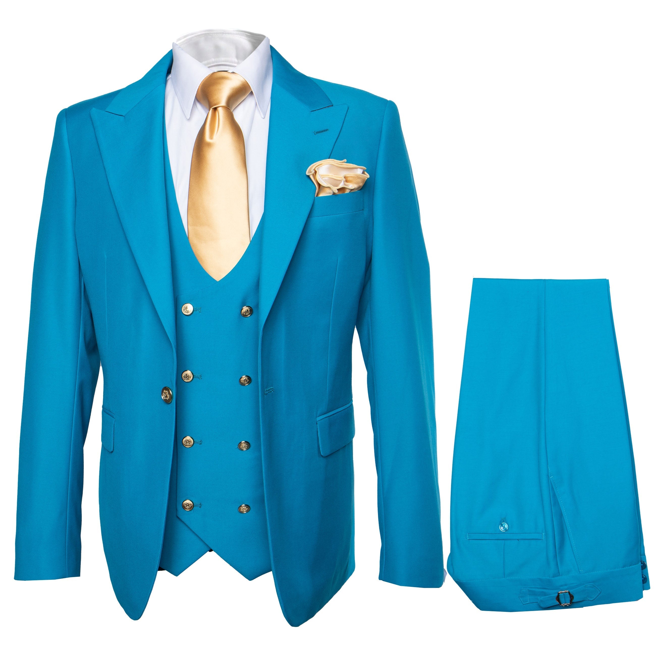 Rossi Man BOND RM1776 Slim Fit 3-Piece Suit – Tailored Turquoise Blue Suit for Formal Occasions - 34R