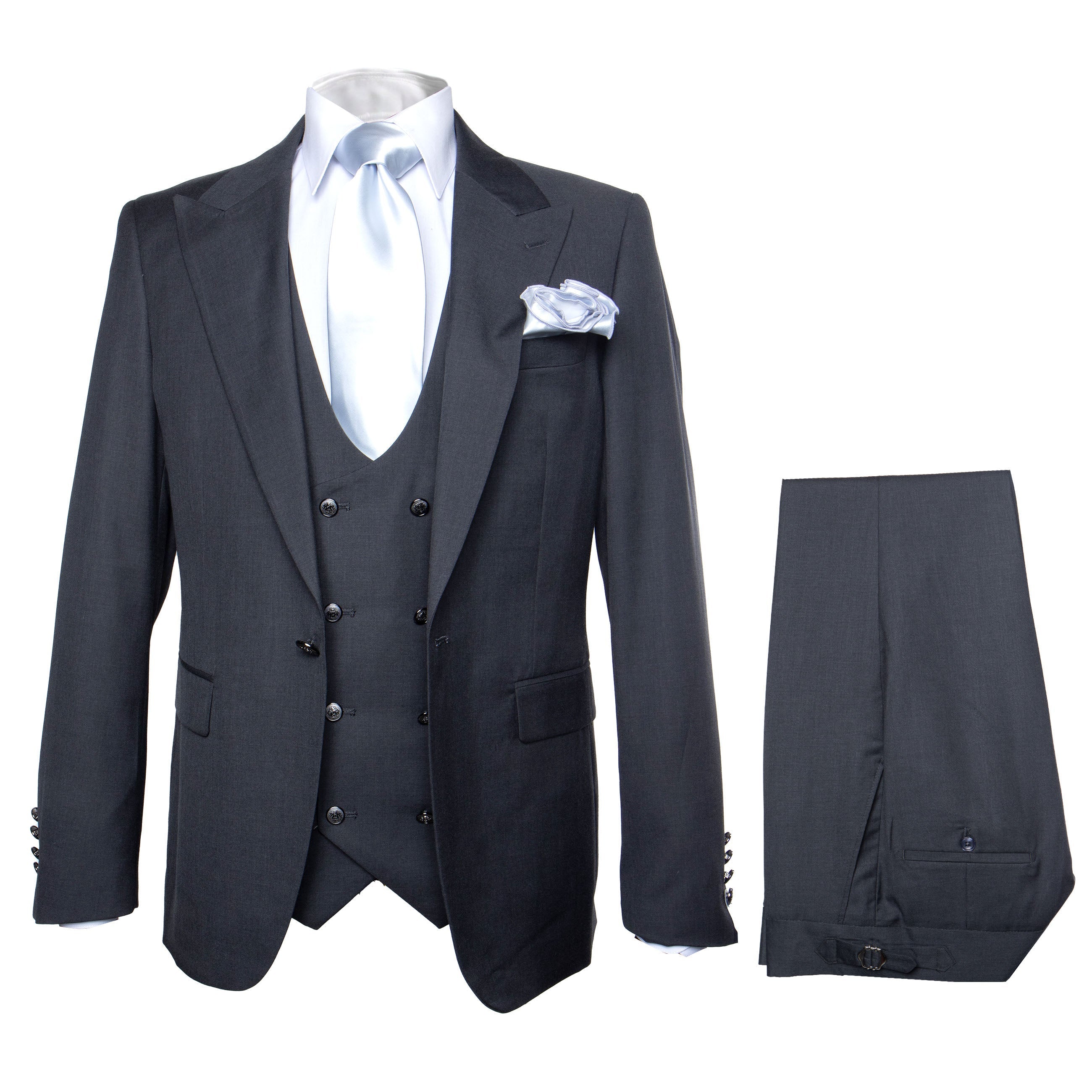 Rossi Man BOND RM1779 Slim Fit 3-Piece Black Suit – Tailored Formalwear for Men - 34R