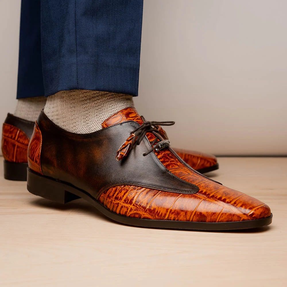 Marco Di Milano Anzio Exotic Alligator & Calfskin Leather Brandy Oxfords - 8