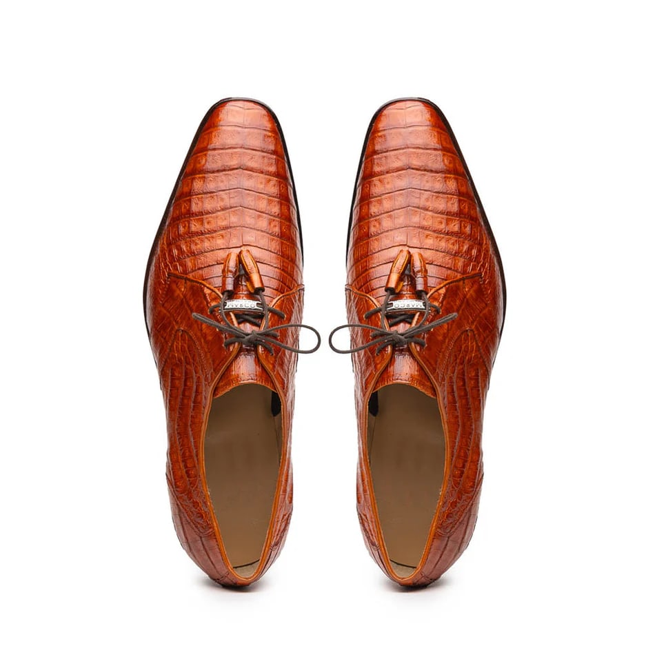 Marco Di Milano Lacio Men's Shoes Brandy Exotic Crocodile Derby Oxfords - 8.5