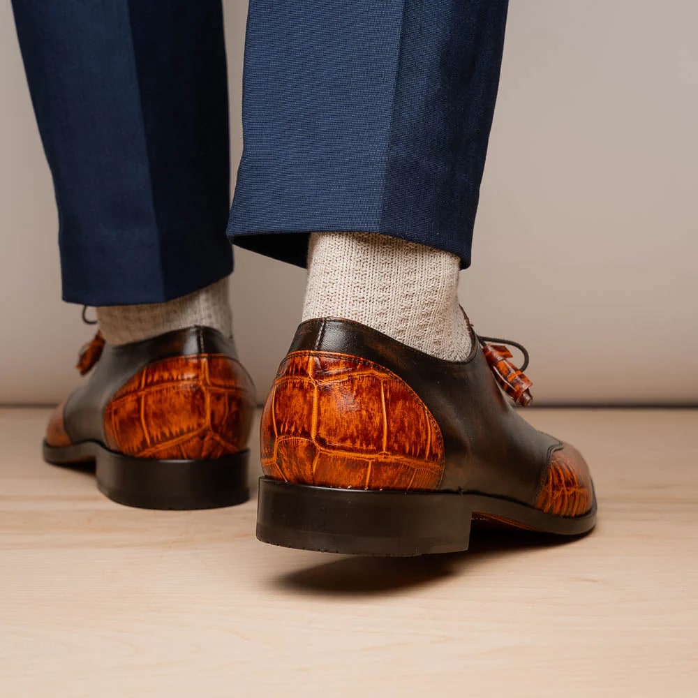 Marco Di Milano Anzio Exotic Alligator & Calfskin Leather Brandy Oxfords - 8