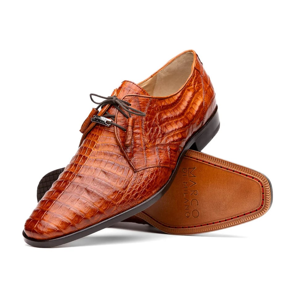 Marco Di Milano Lacio Men's Shoes Brandy Exotic Crocodile Derby Oxfords - 8.5