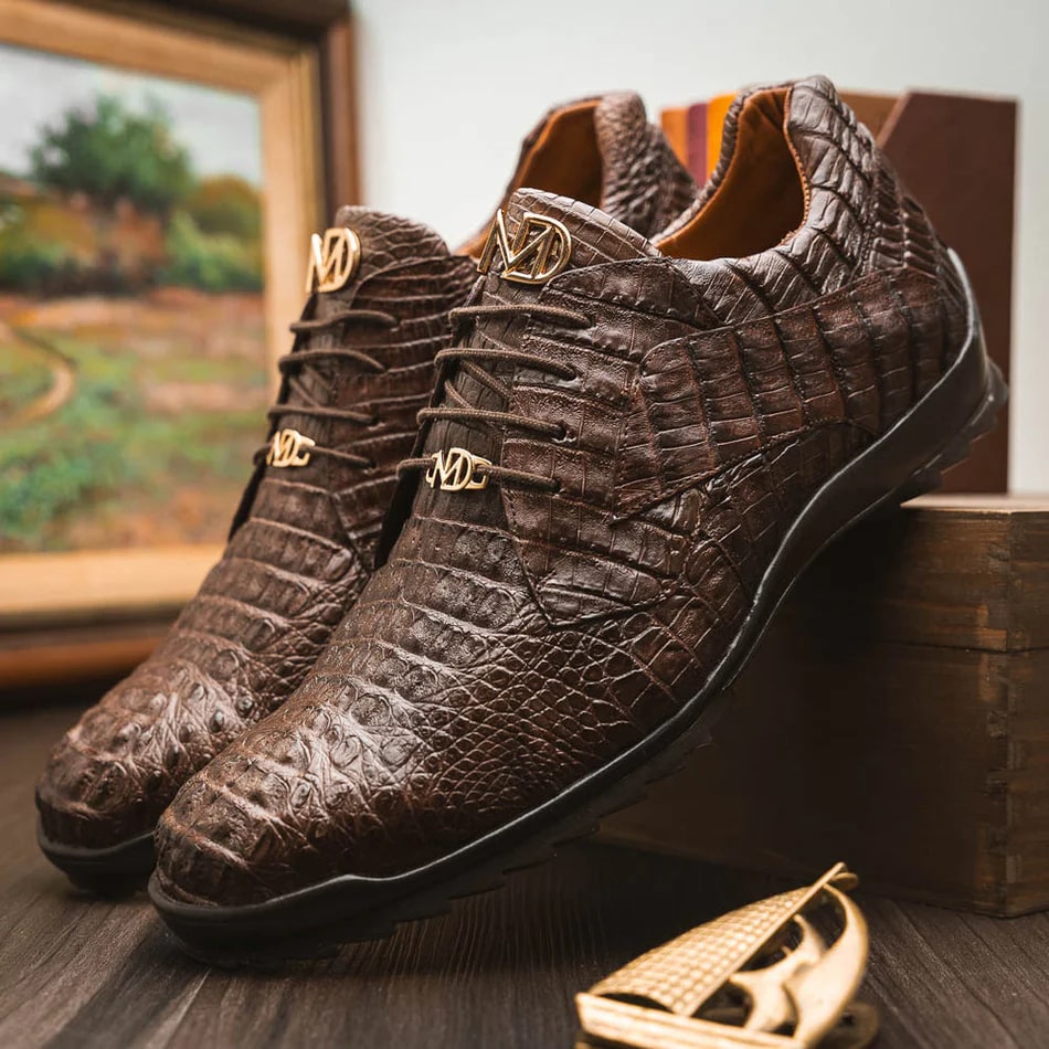 Marco Di Milano Kratos Men's Shoes Brown Exotic Caiman Crocodile Sport Sneakers - 7