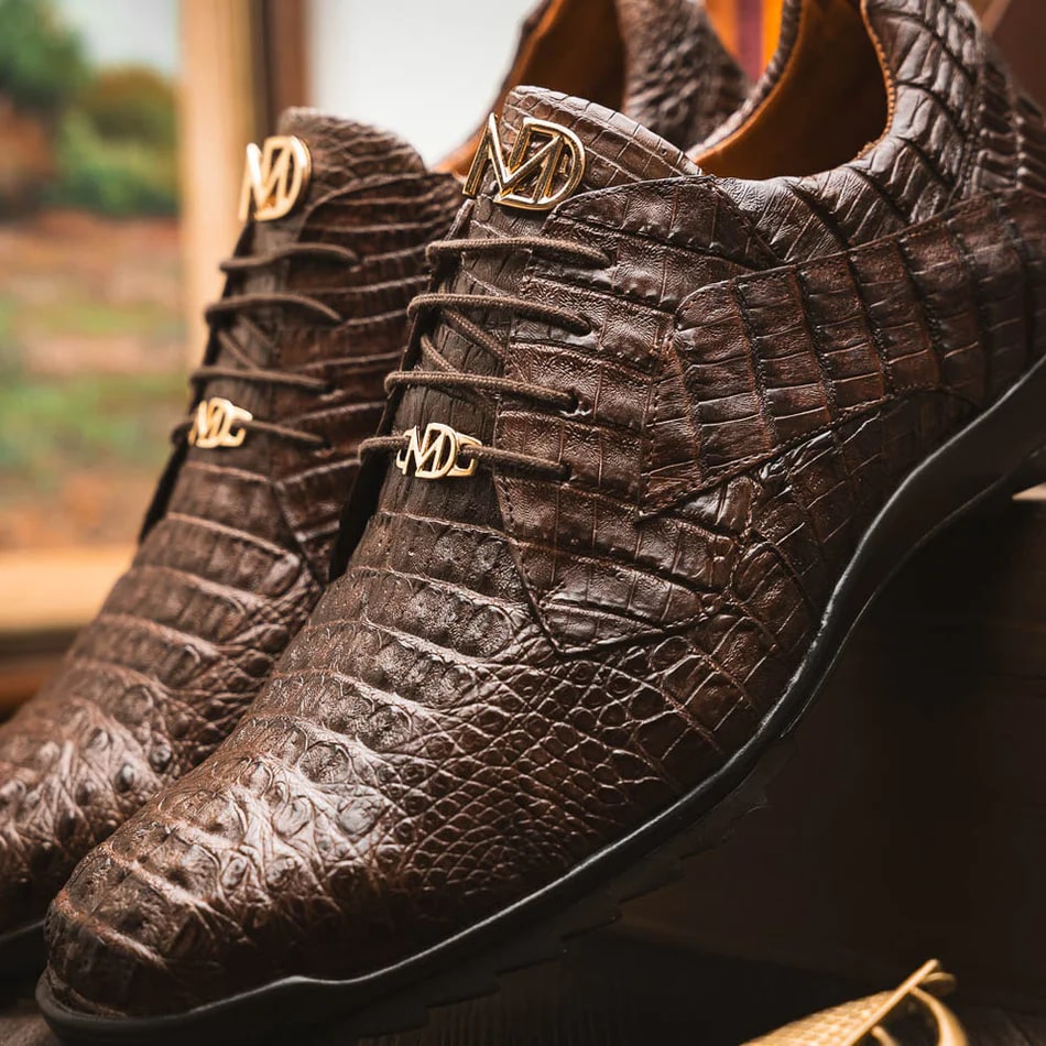 Marco Di Milano Kratos Men's Shoes Brown Exotic Caiman Crocodile Sport Sneakers - 7