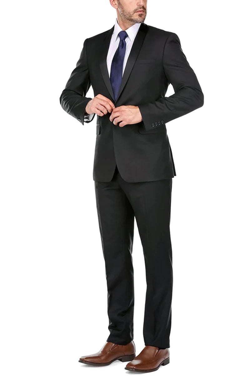 "Black Slim Fit Shawl Collar Tuxedo for Men - Traditional Style" - 44 Short