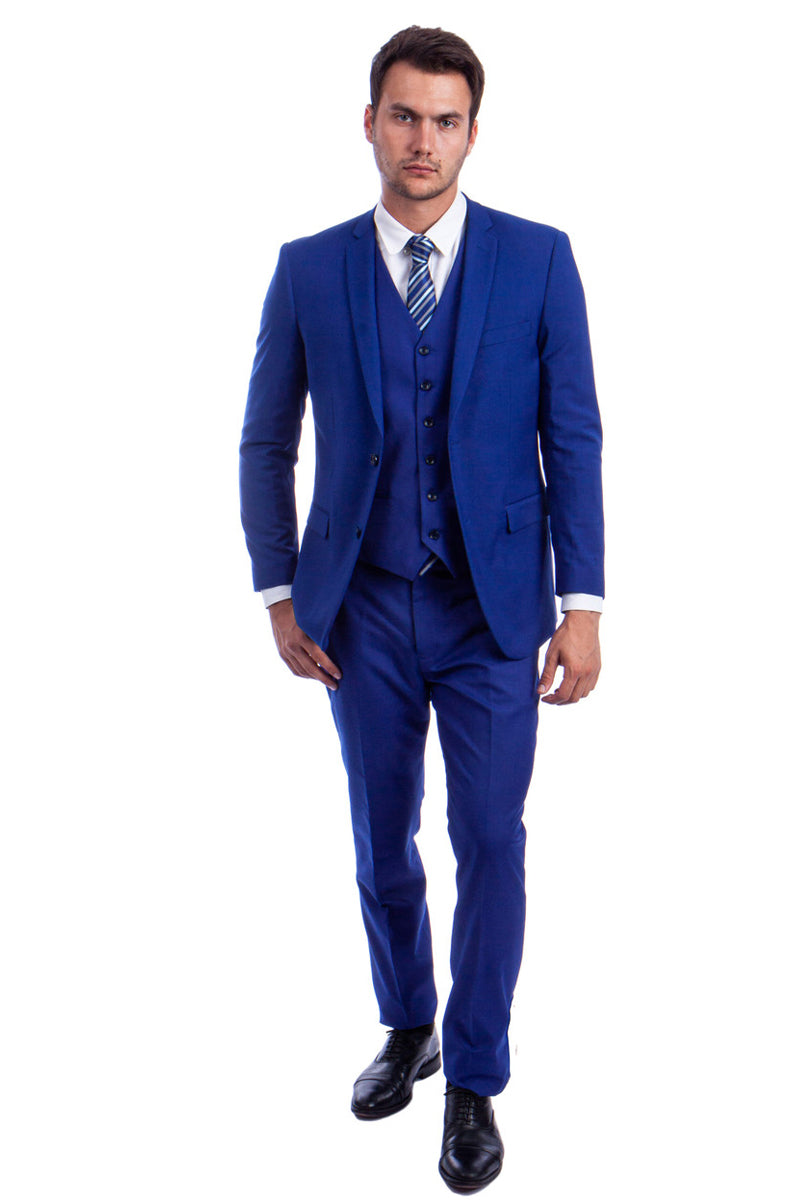 "Royal Blue Men's Wedding & Business Suit - Vested Two Button Solid Color" - 34 Short