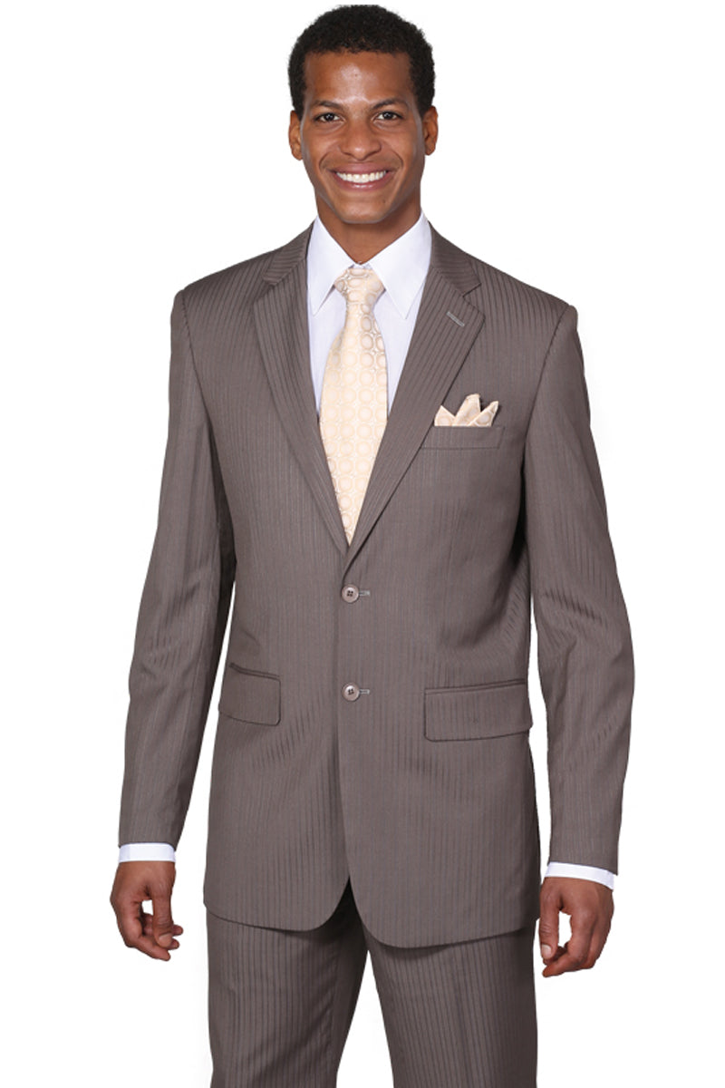 "Charcoal Grey Modern Fit Business Suit - Men's 2 Button Tonal Pinstripe"