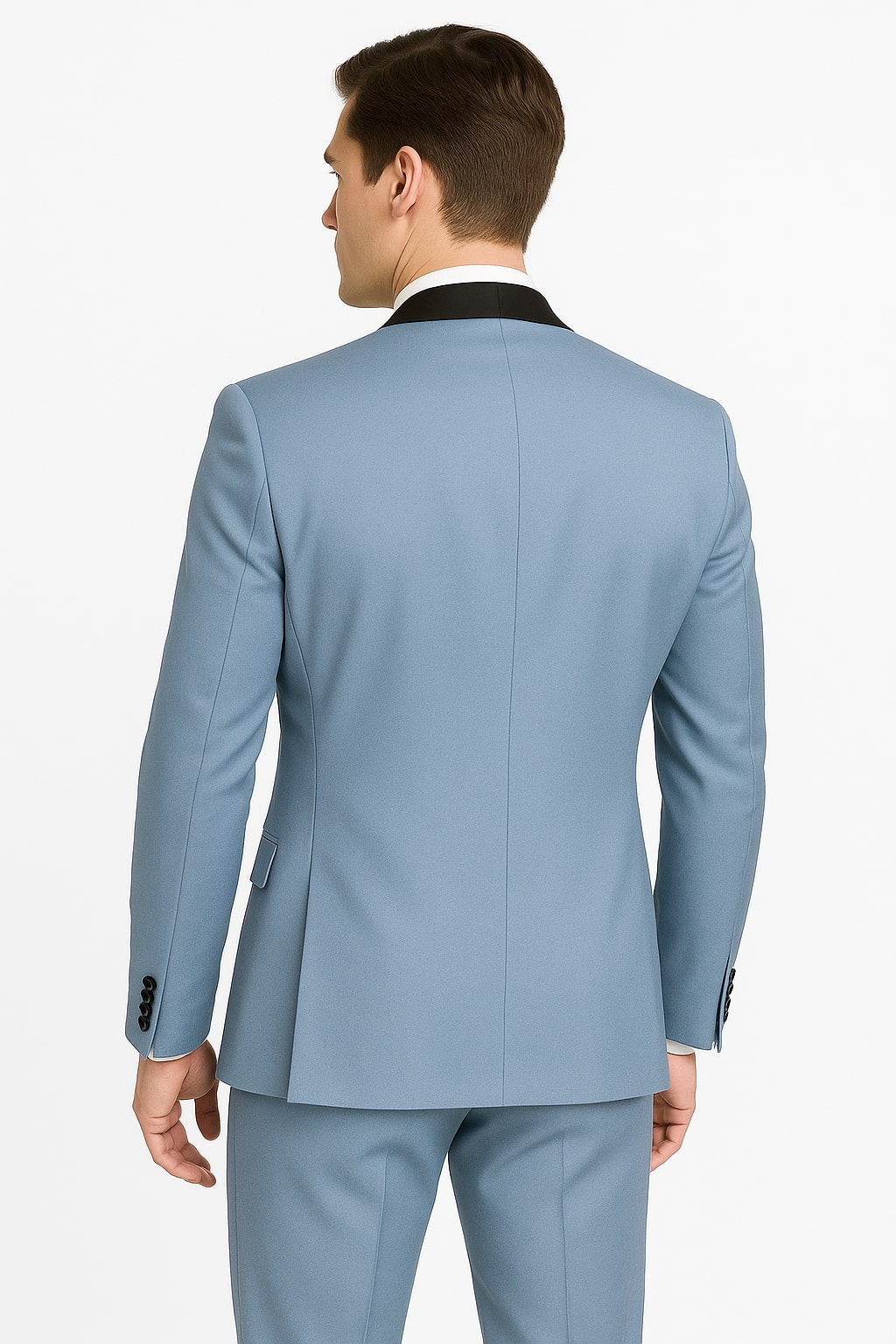 Sky Blue Tuxedo with Black Shawl Lapel Slim Fit Prom and Wedding Suit in Baby Blue Color - Light Blue - 34 Short or Extra Small