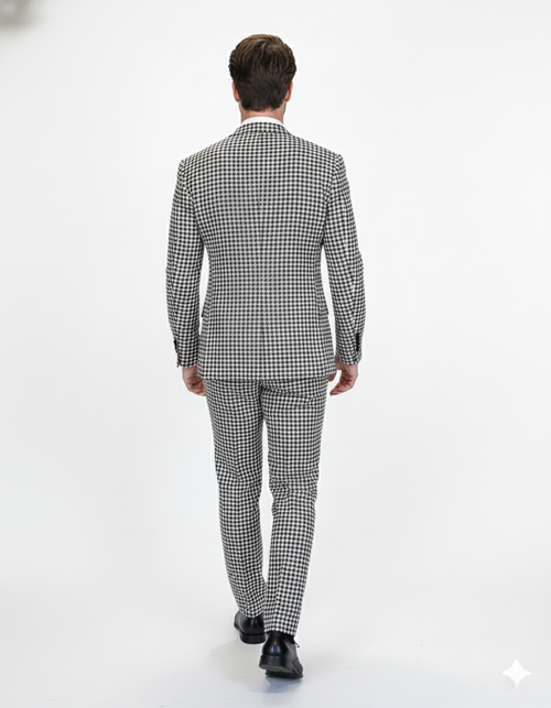 Double Breasted Suits - Vested Suits Wool Fabric - Black Houndstooth Suit