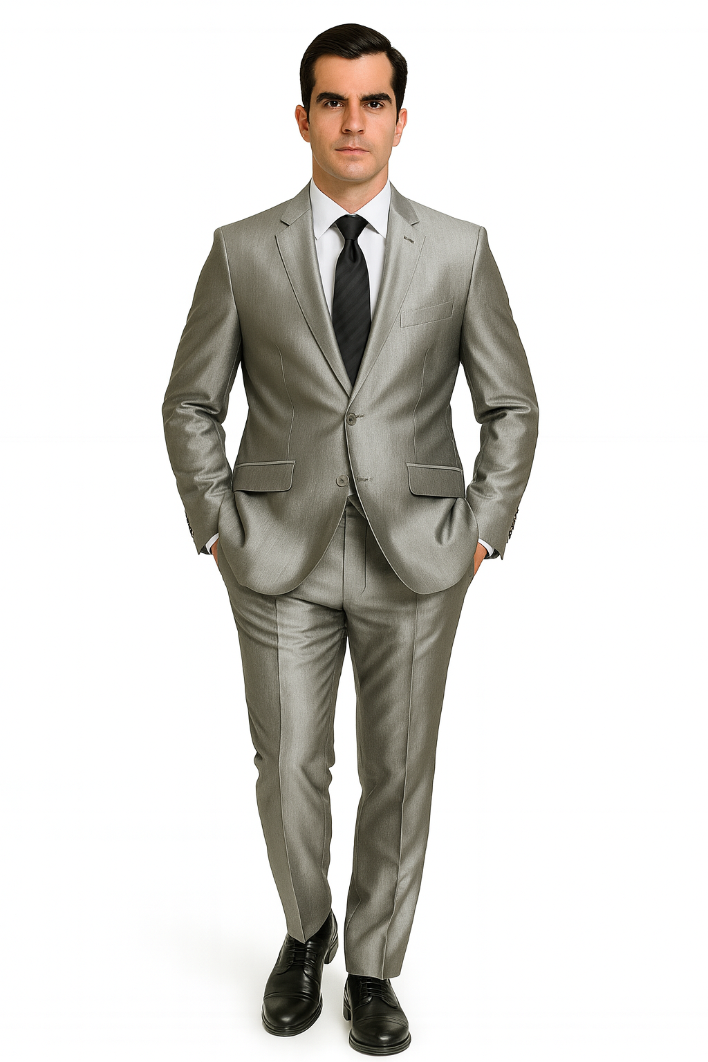 Sateen Metallic Shiny Men's 2 Button Silver Slim Fit Shark Skin Suit Tuxedo looking Men's Sharkskin Suit - Coat Size 38