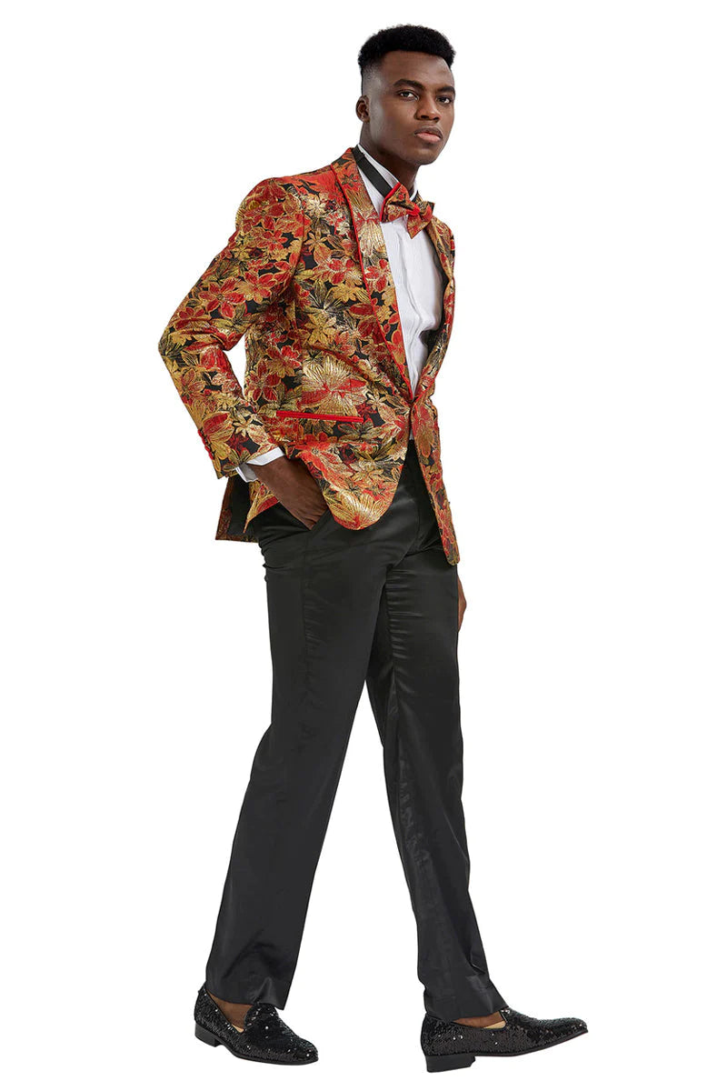 PAISLEY PROM TUXEDO JACKET - MEN'S SLIM FIT IN RED & GOLD