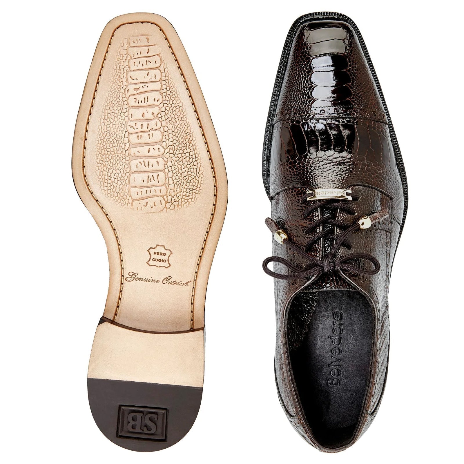 Men's Belvedere Batta Cap Toe Ostrich Dress Shoe in Brown - 9-M