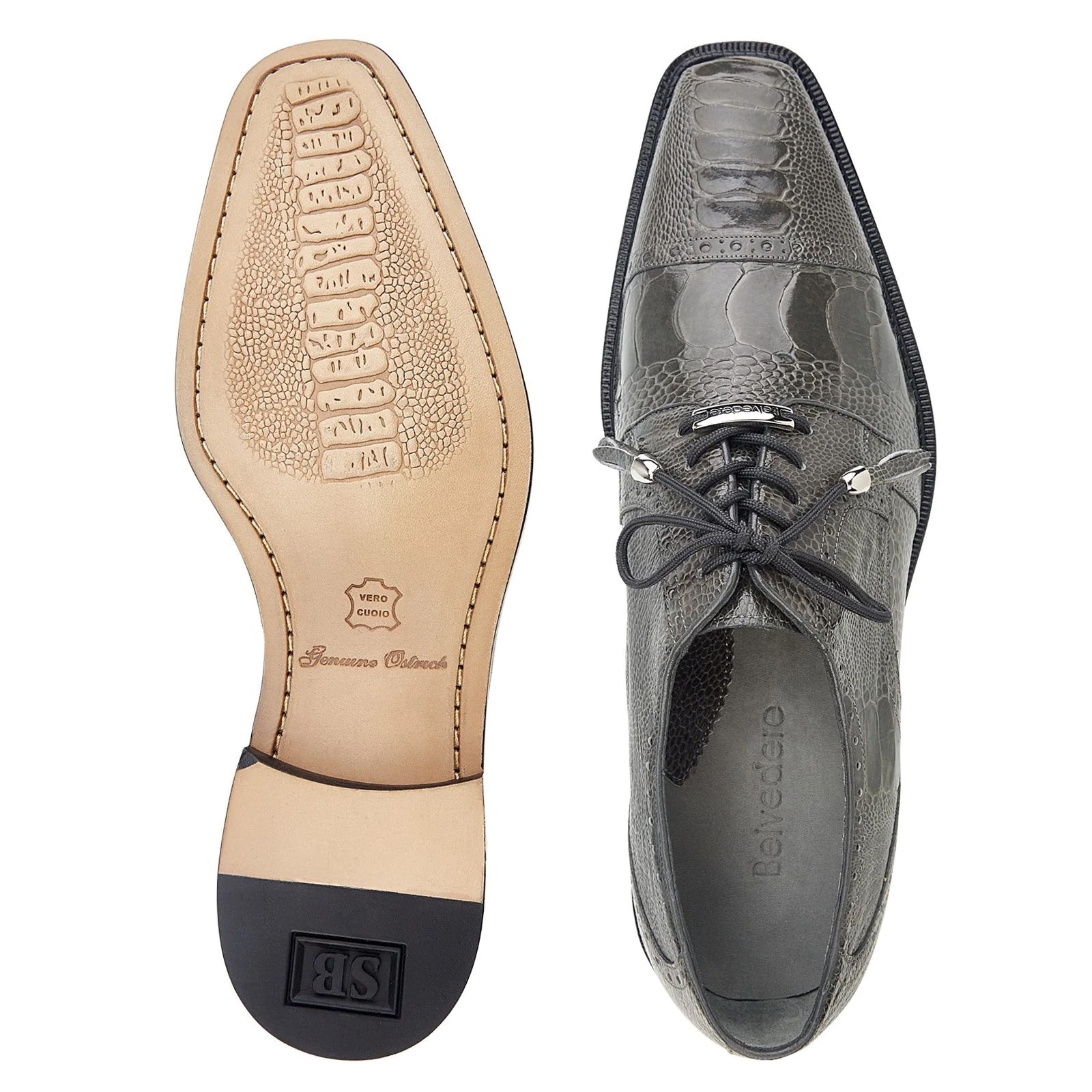 Men's Belvedere Batta Cap Toe Ostrich Dress Shoe in Grey - 10-M