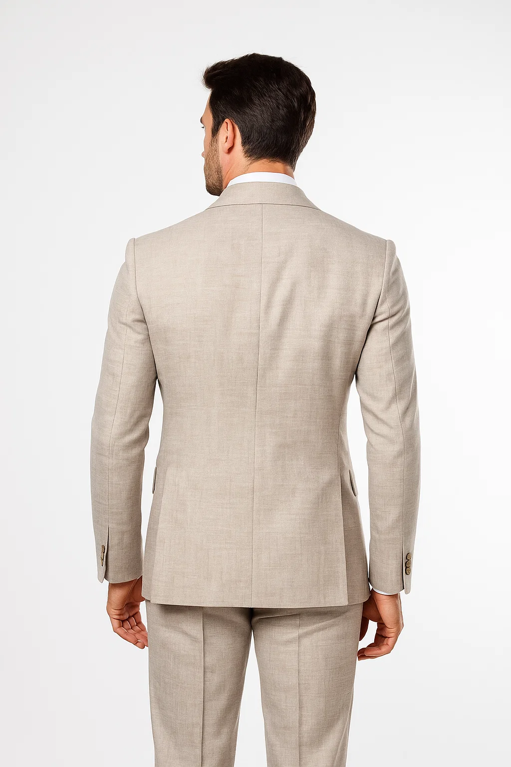 Suits With Baggy Pleated Pants - Wide Leg Pants 100% Wool - Classic Fit in Light Brown Color by Rossiman - 38 Regular
