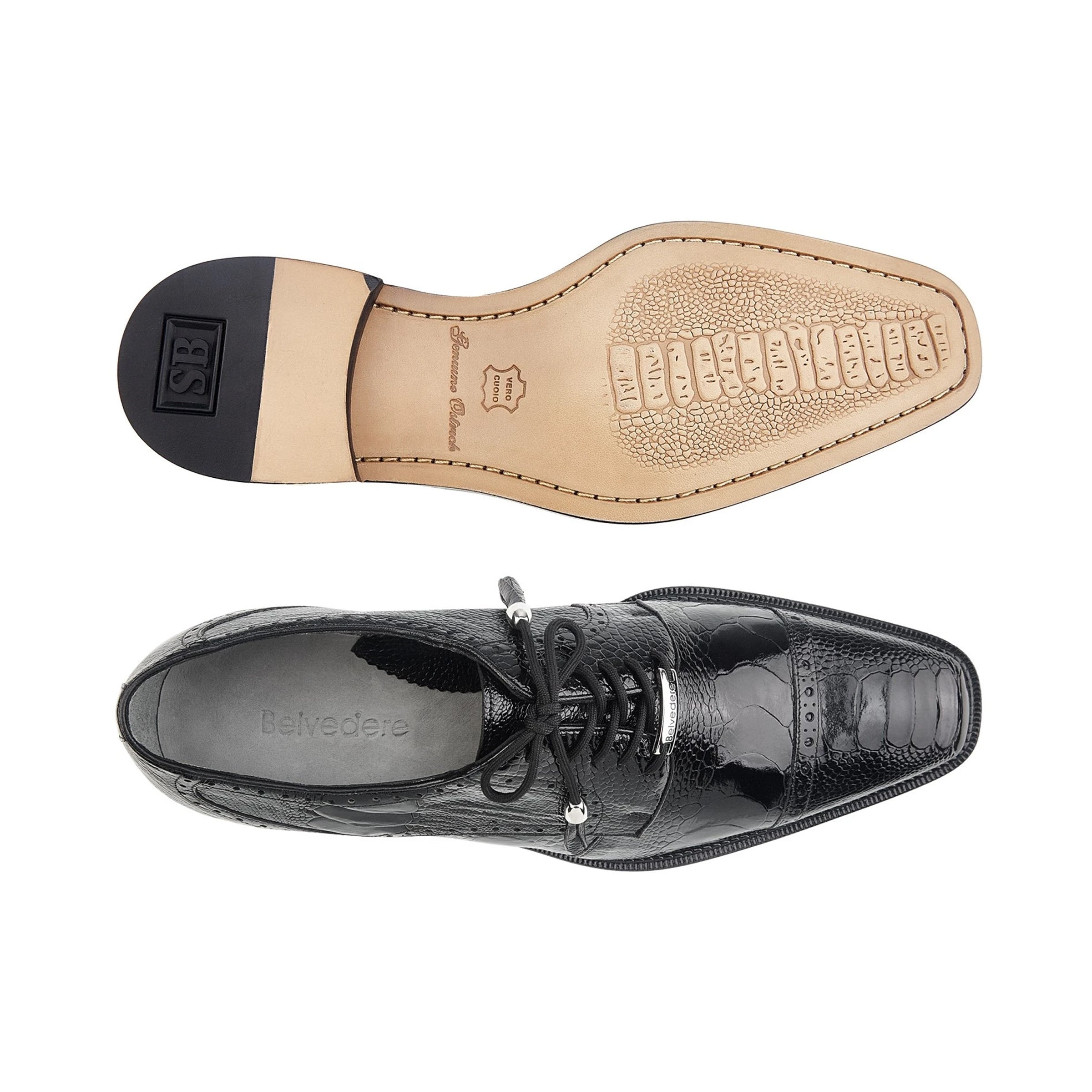 Mens Belvedere Batta Ostrich Cap Toe Derby Dress Shoe in Grey - 10