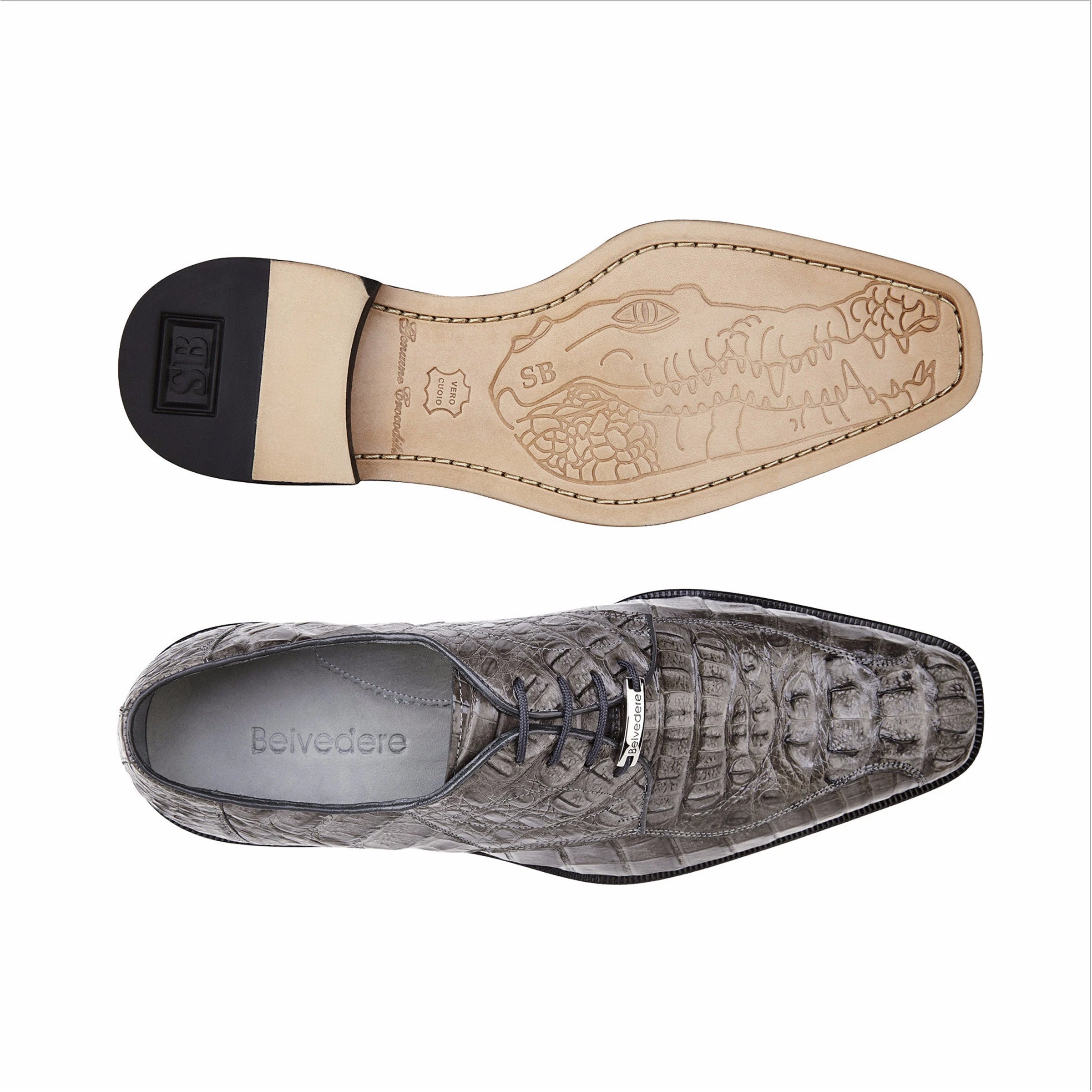 Mens Belvedere Chapo Caiman Crocodile Hornback Dress Shoe in Black - 9