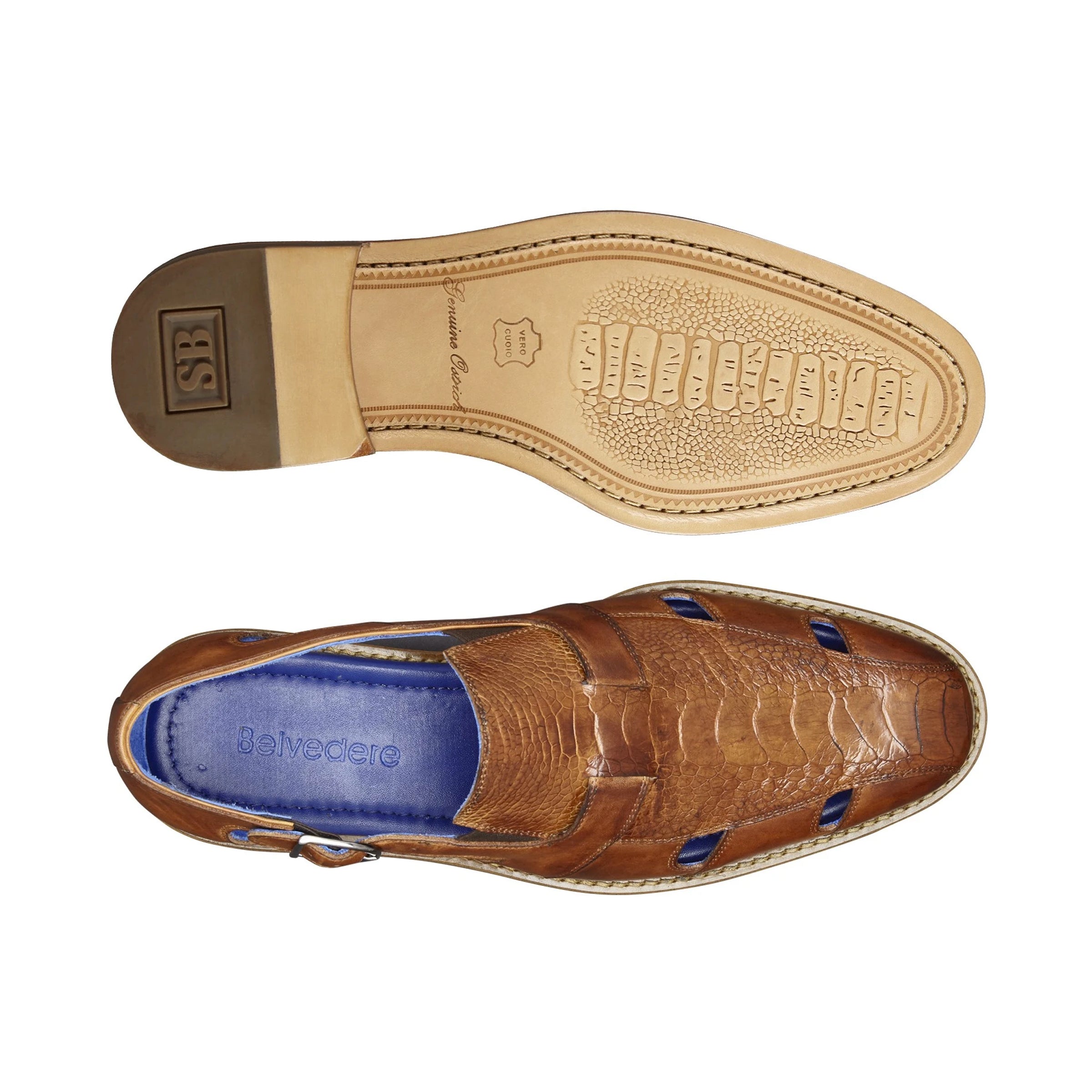Mens Belvedere Connors Italian Calf & Ostrich Sandal in Blue - 9